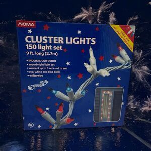 Noma Cluster Lights Red White Blue 4th July Indoor Outdoor 150 Patriotic Lights